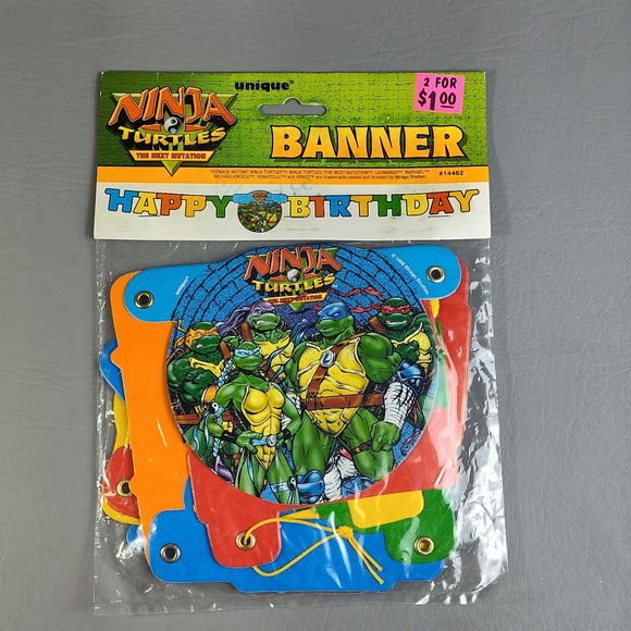 Vintage Ninja Turtles Happy Birthday Banner 1998 TMNT The Next Mutation Fox Kids - Picture 1 of 9